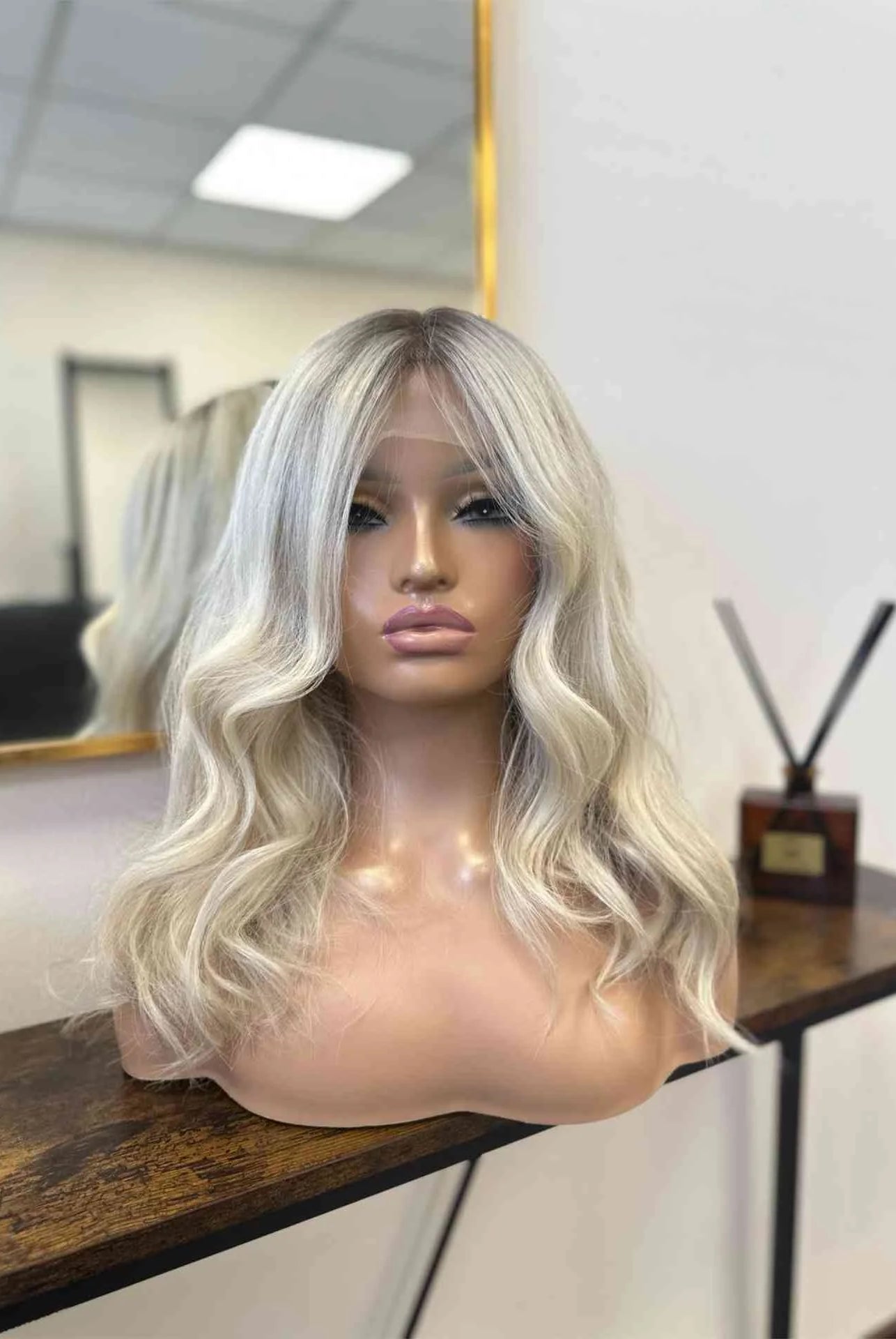 Luxe Creamy White Blonde Real Human Hair Wavy Wig