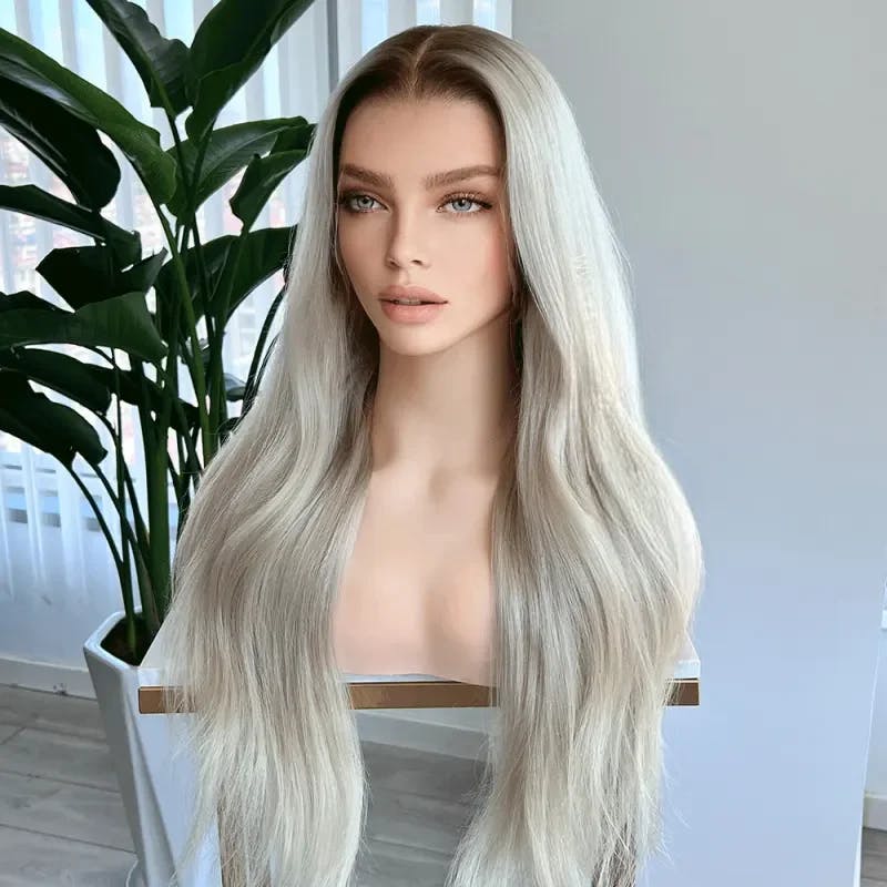 Icy Blonde Long Wavy Real Human Hair Wig