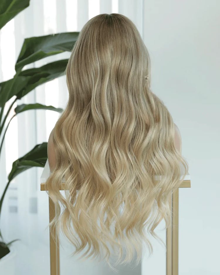 blonde balayage wavy real human hair wig