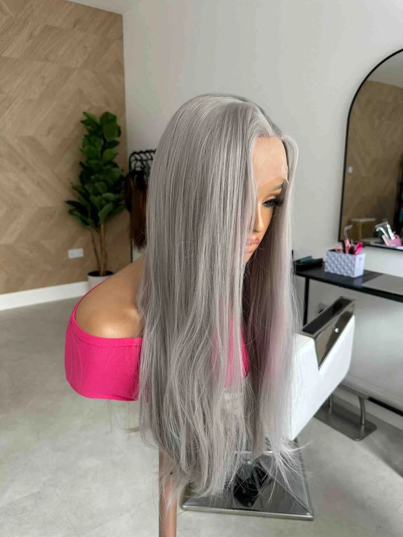Long Silver Synthetic Hair Wig