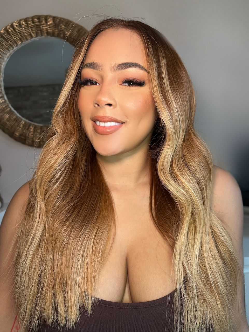 Brown Blonde Wavy Real Human Hair Wig