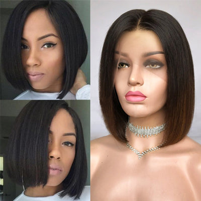 Sweet Brunette Black Bob Human Hair Wig Uk