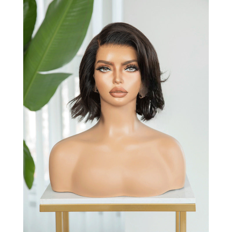 Black Bob Wavy Real Human Hair Wig