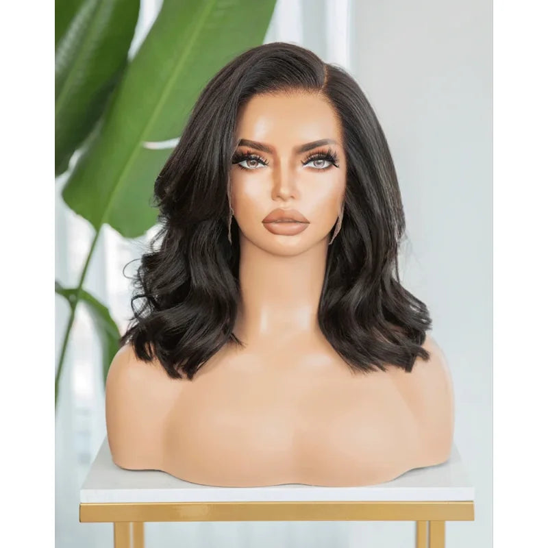 Short Black Wavy Bob Human Hair Wig