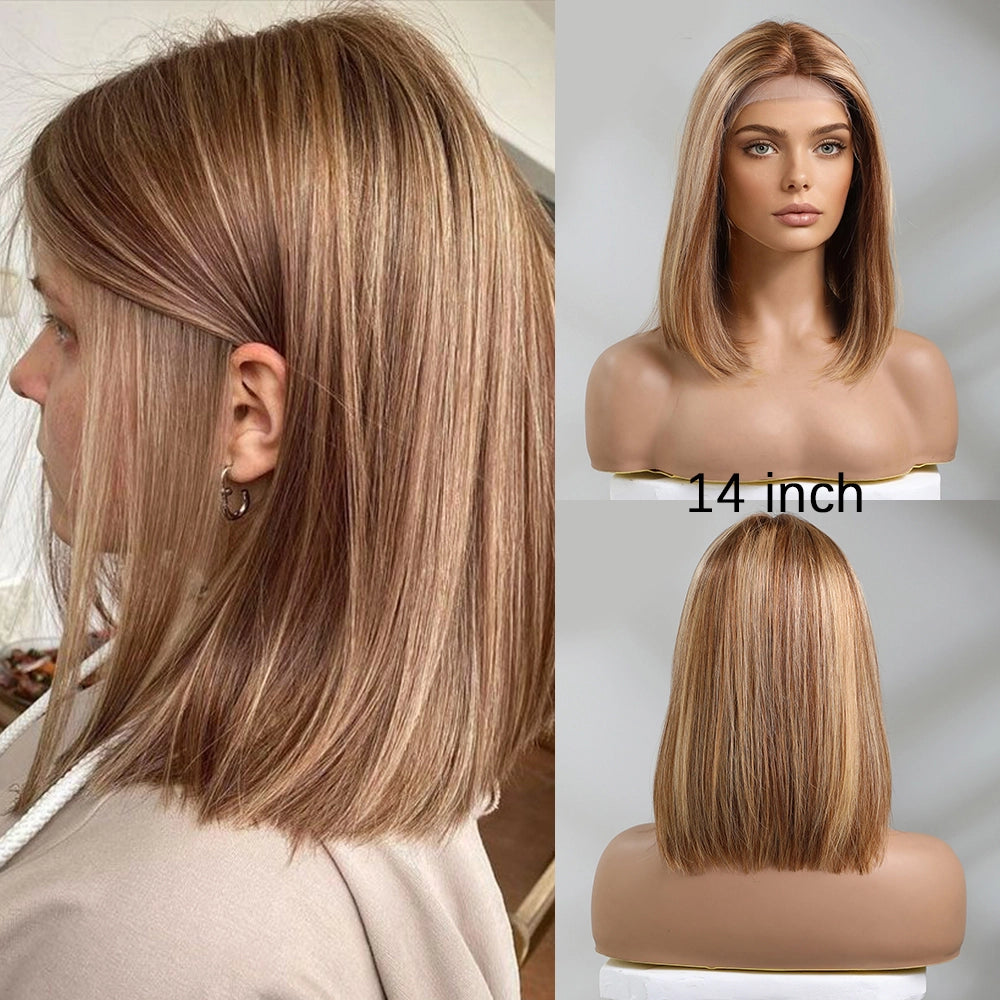 Blonde Real Human Hair Wigs With Highlight