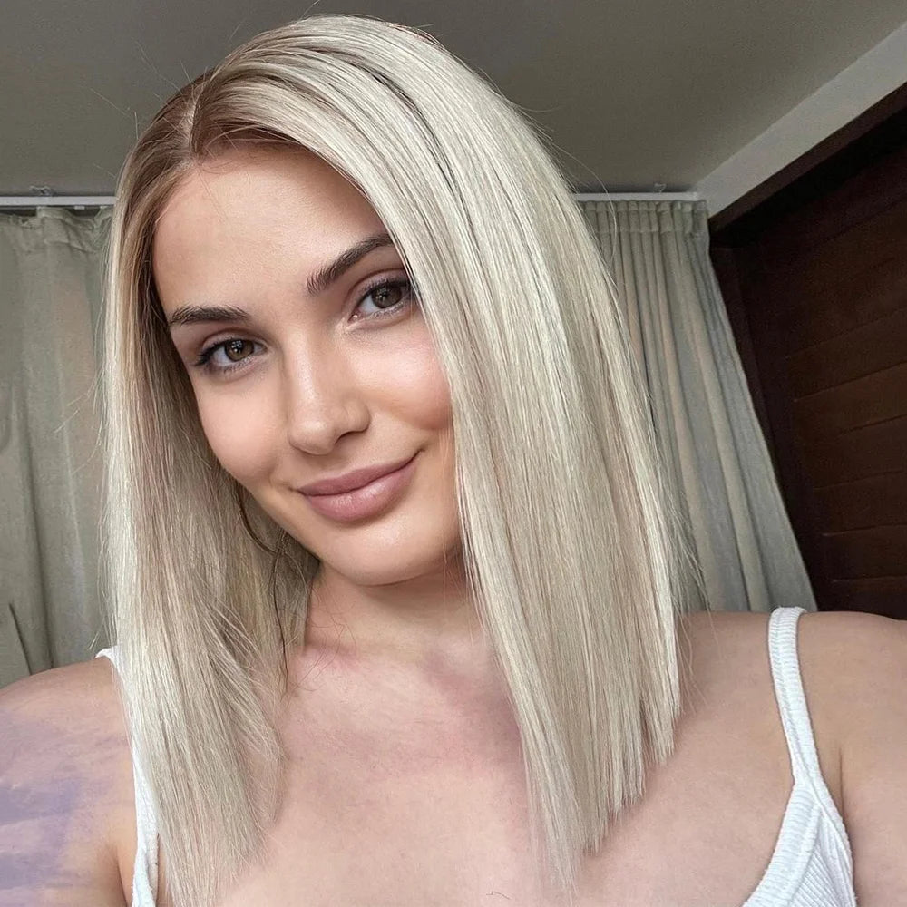 Olivia Luxury Platinum Blonde Wig Bob Real Human Hair