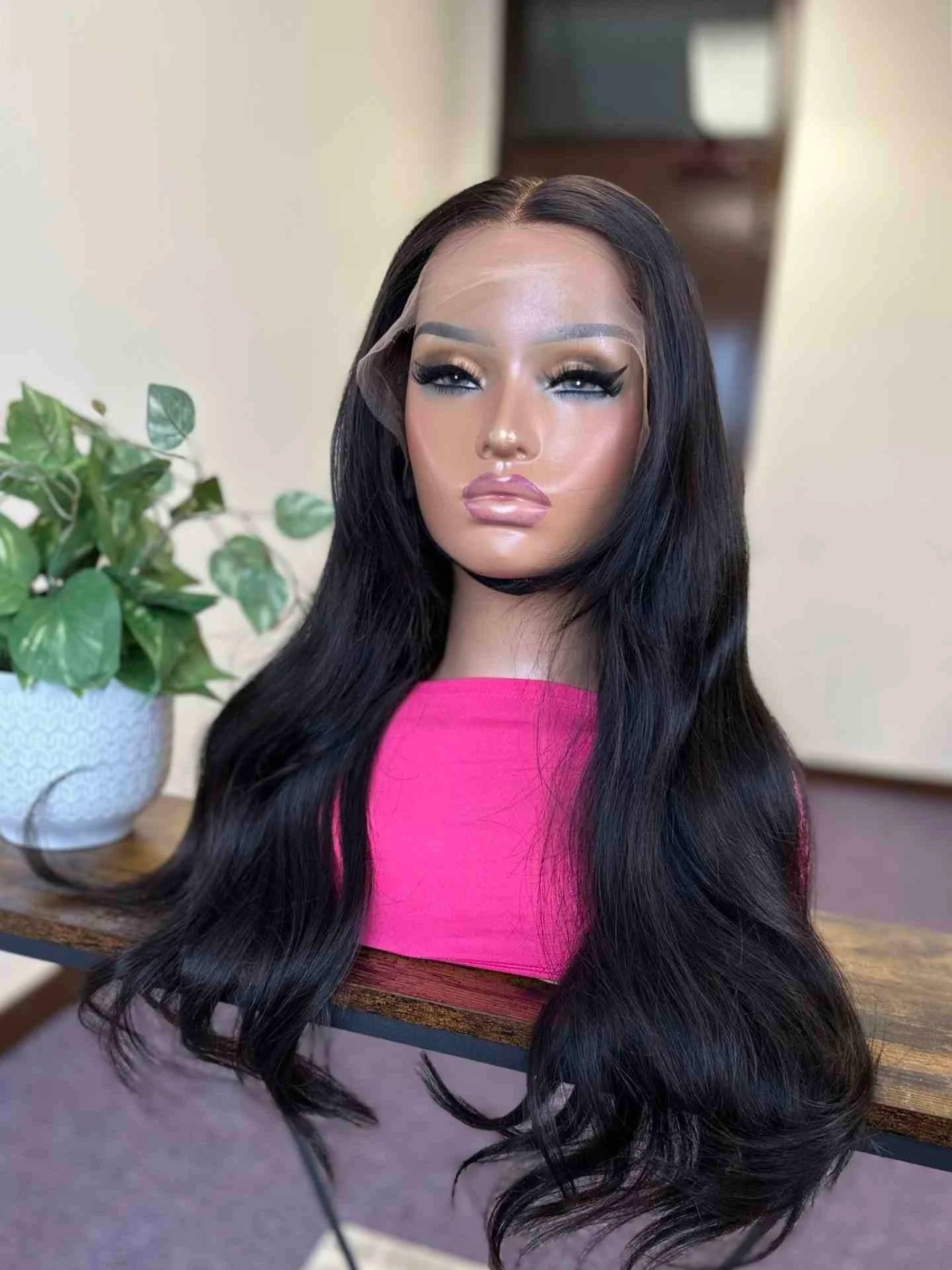 Luxury Long Black Real Human Hair Wig