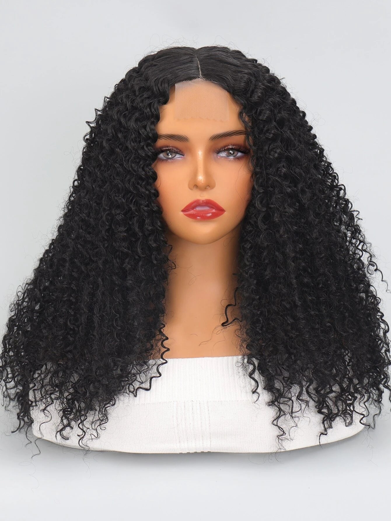 Long black curly wig best sale