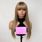 Caramel Blonde Human Hair Wig with Bangs