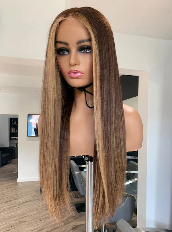 Long Brown Human Hair Wigs Moneypiece