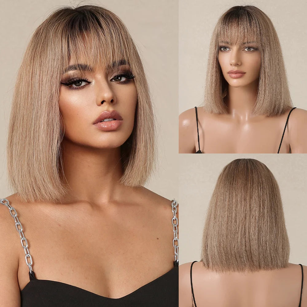 Jamila Blonde Bob Wig with Fringe Real Human Hair Wig