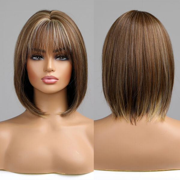 Nora Short Brown Layered Synthetic Short Bob Wig With Bangs