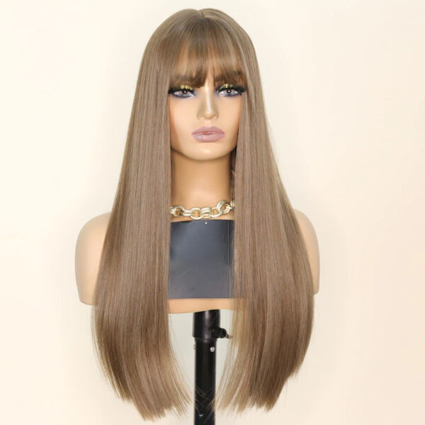 Dreamy Sand Brown Synthetic Wig with Bangs