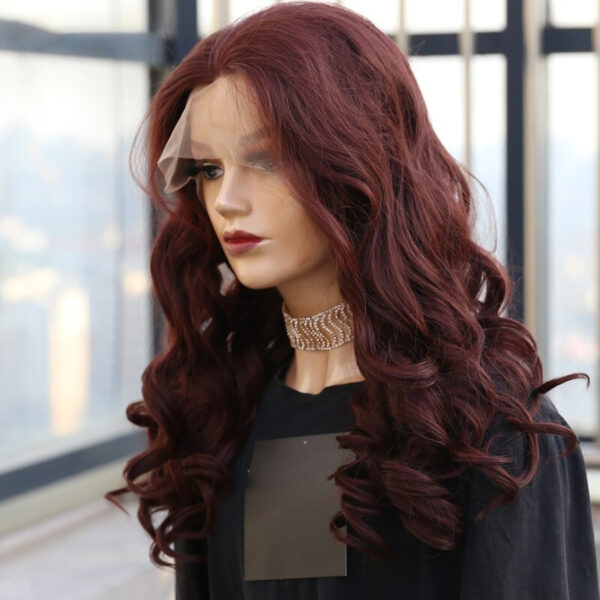 Wavy Cranberry Synthetic Lace Front Wig