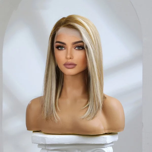 Mandy Real Human Hair Brown Wig With Blonde Highlights