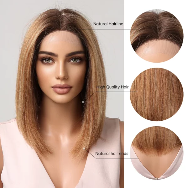 June | Short Brown Human Hair Wig With Highlights Bob Style