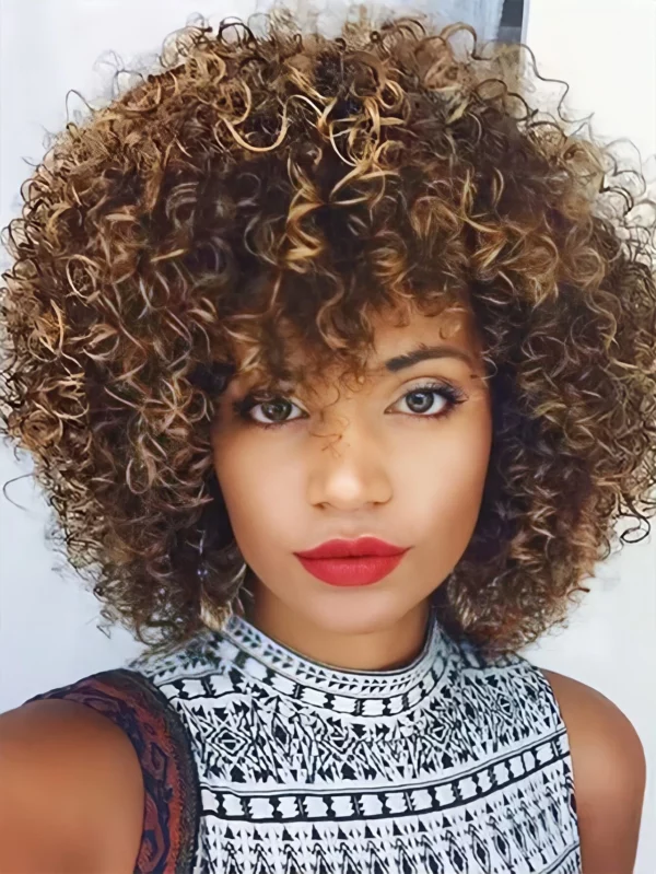 Sky | Short Curly Wig Human Hair With Bangs