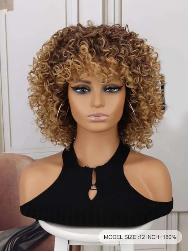 Sky | Short Curly Wig Human Hair With Bangs