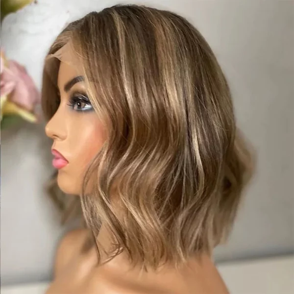 Jewel | Luxury Wavy Brown Human Hair Wig With Blonde Highlights