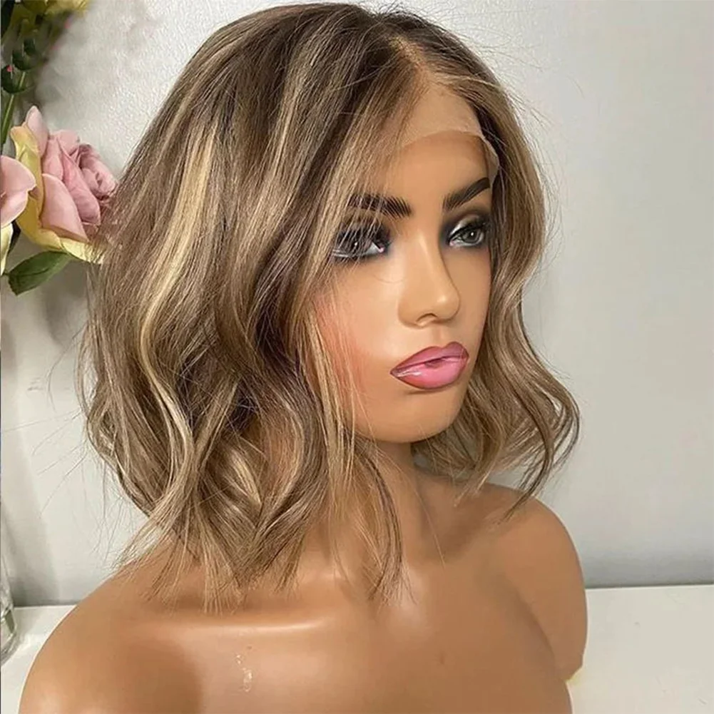 Brown Human Hair Wig With Blonde Highlights
