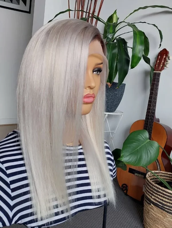 Melody | Luxury Dark Root Platinum Silver Human Hair Wig