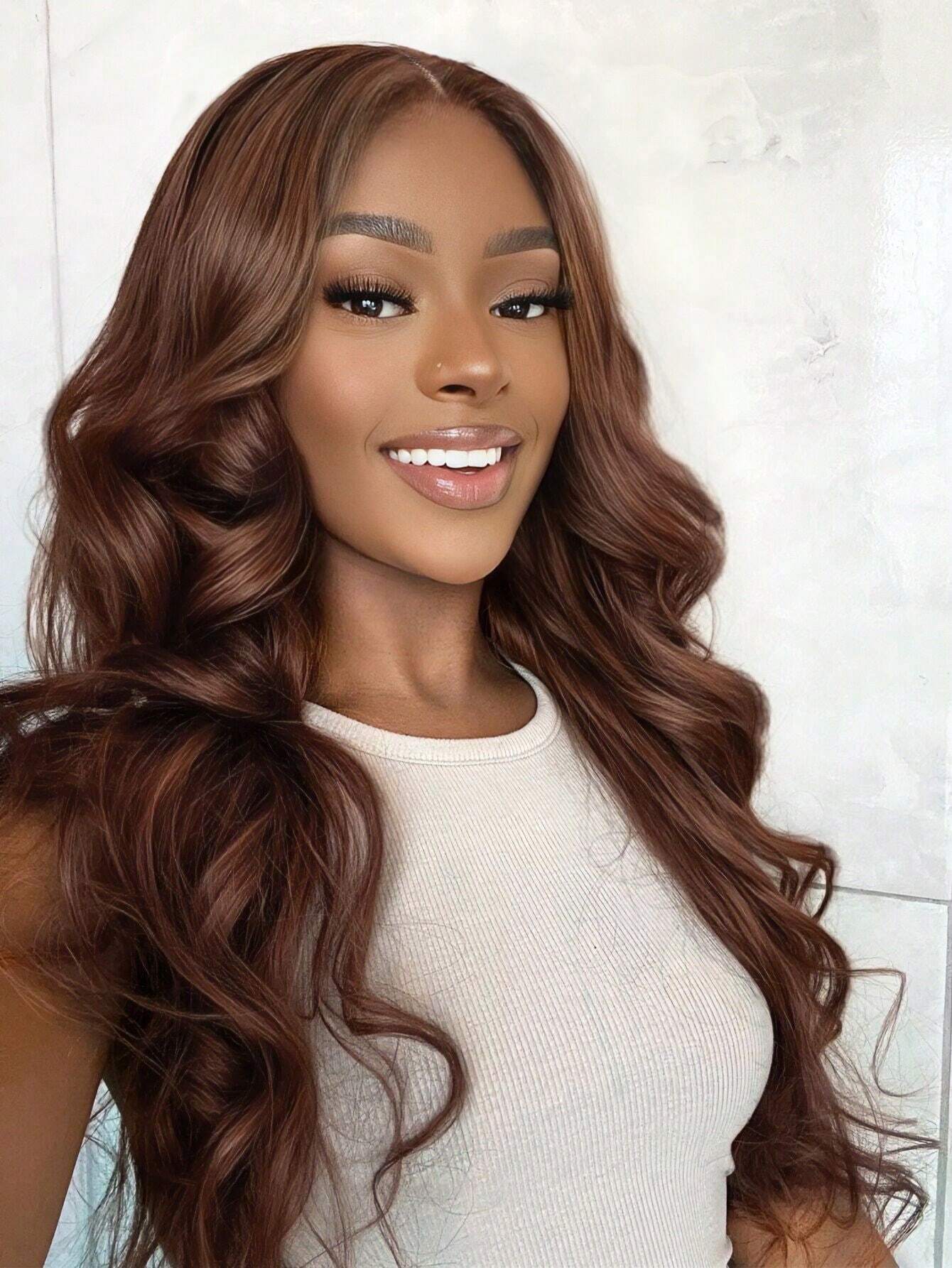 Long Brown Human Hair Lace Front Wig