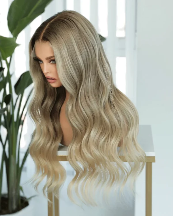 Blonde Balayage Long Wavy Real Human Hair Wig