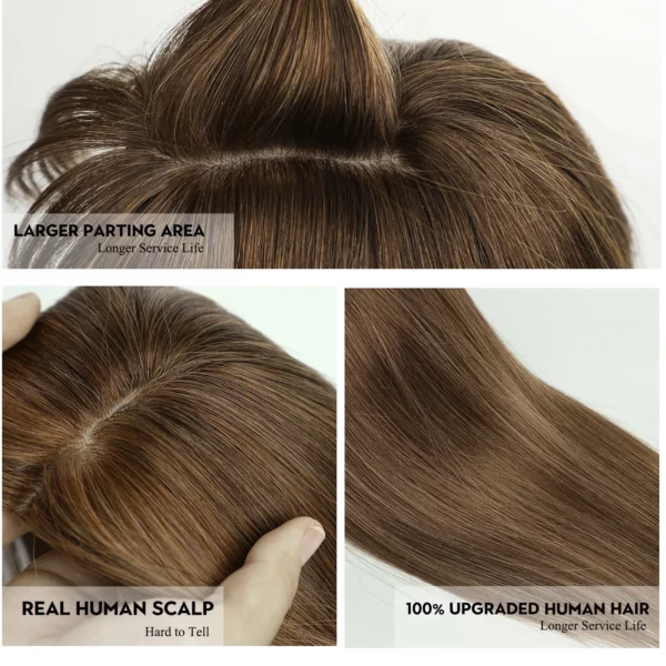 Brown Hair Topper Real Human Hair Clip In With Bangs