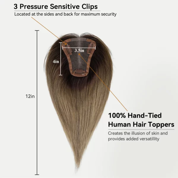 Brown Hair Toppers Real Human Hair Silk Base
