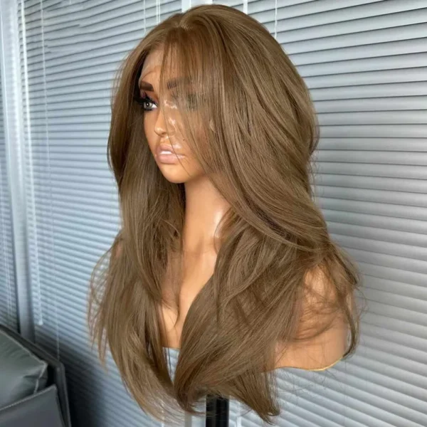 Long Brown Wavy Synthetic Lace Wig
