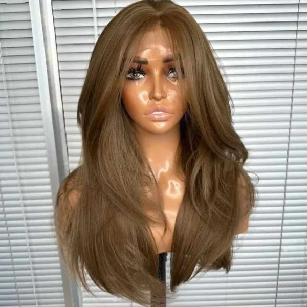 Long Brown Wavy Synthetic Lace Wig