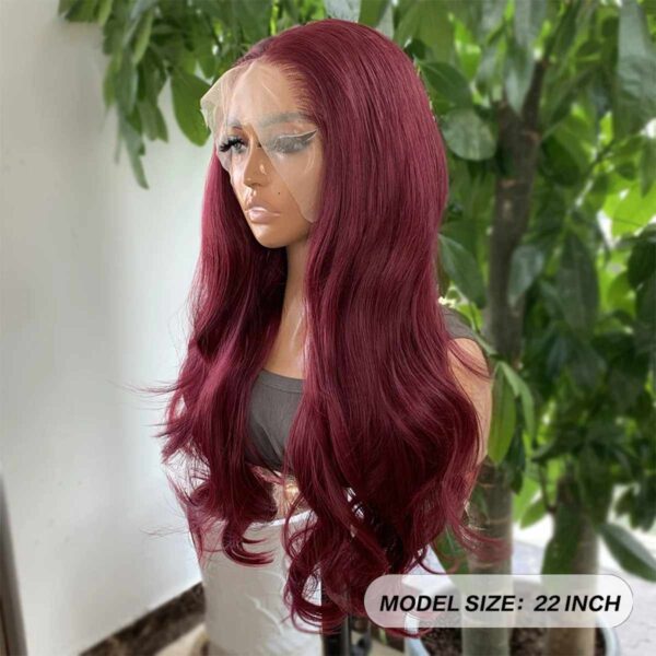 Burgundy Long Wavy Synthetic Lace Front Wig