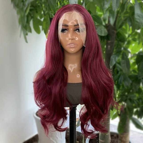 Burgundy Long Wavy Synthetic Lace Front Wig