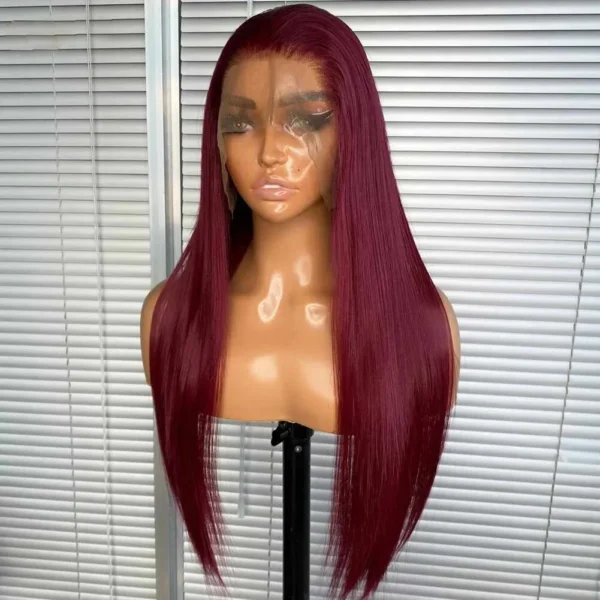 Burgundy Long Straight Synthetic Lace Front Wig