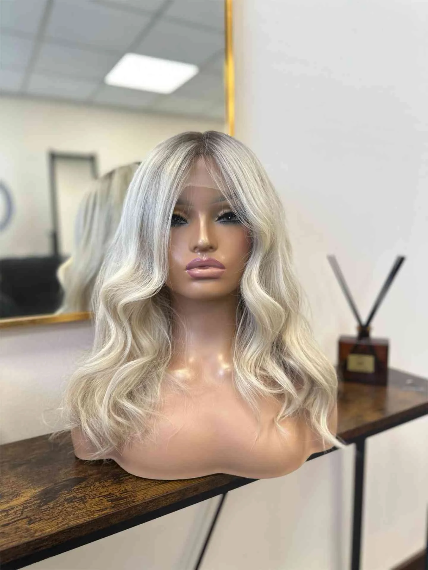 Luxe Creamy White Blonde Real Human Hair Wavy Wig