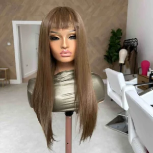 Brown Fringe Synthetic Real Human Hair Wig